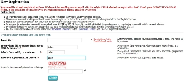 TISSNET registration form